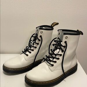 Dr. Martens White Combat Boots with Black Accents
